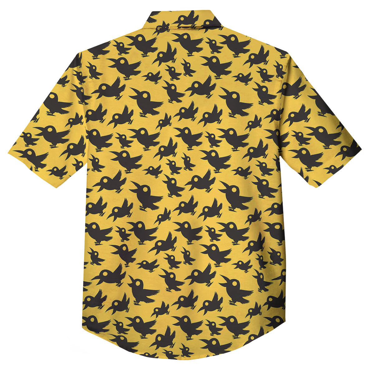 Black Crow Yellow Print Pattern Button Up Shirt-grizzshop