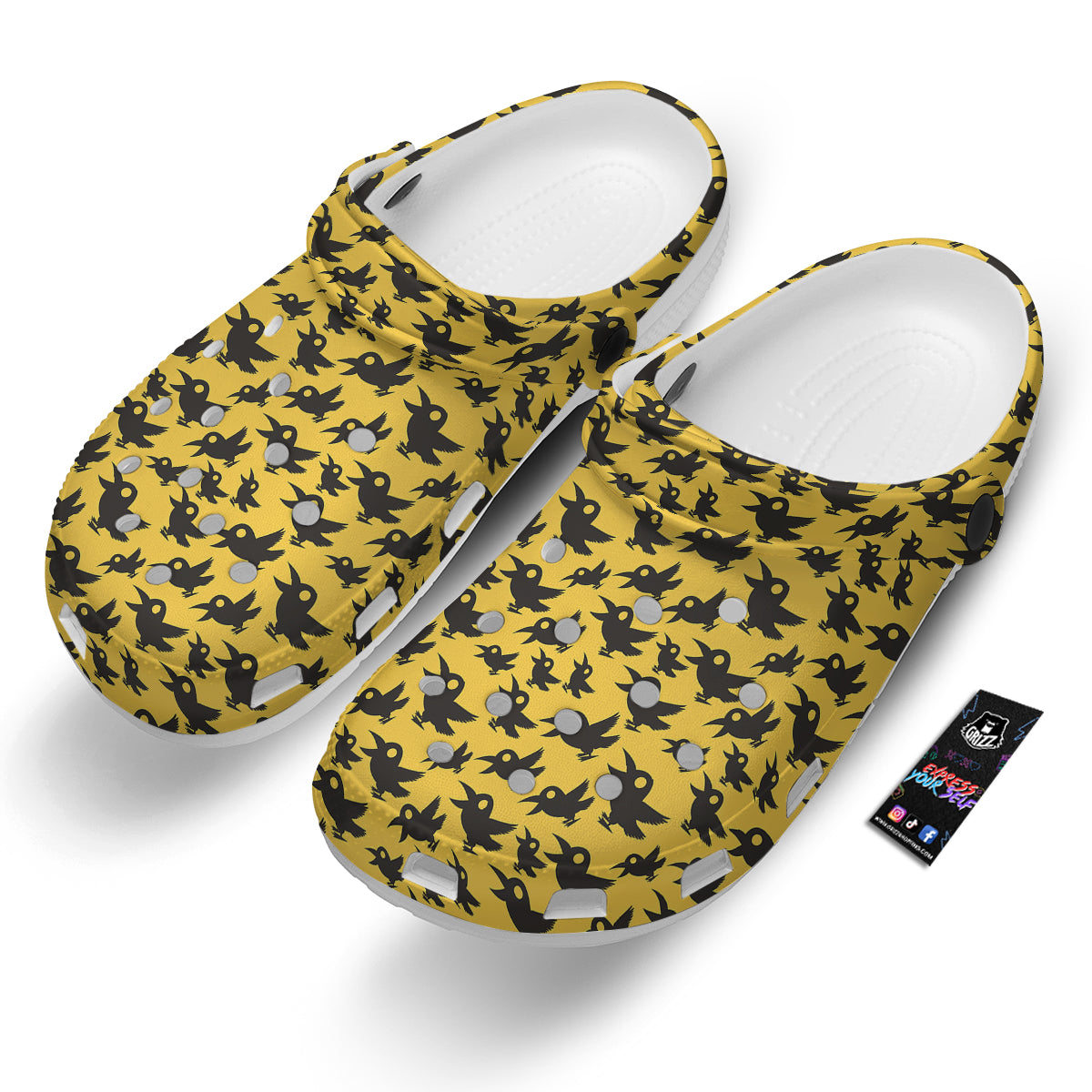 Black Crow Yellow Print Pattern Clog-grizzshop