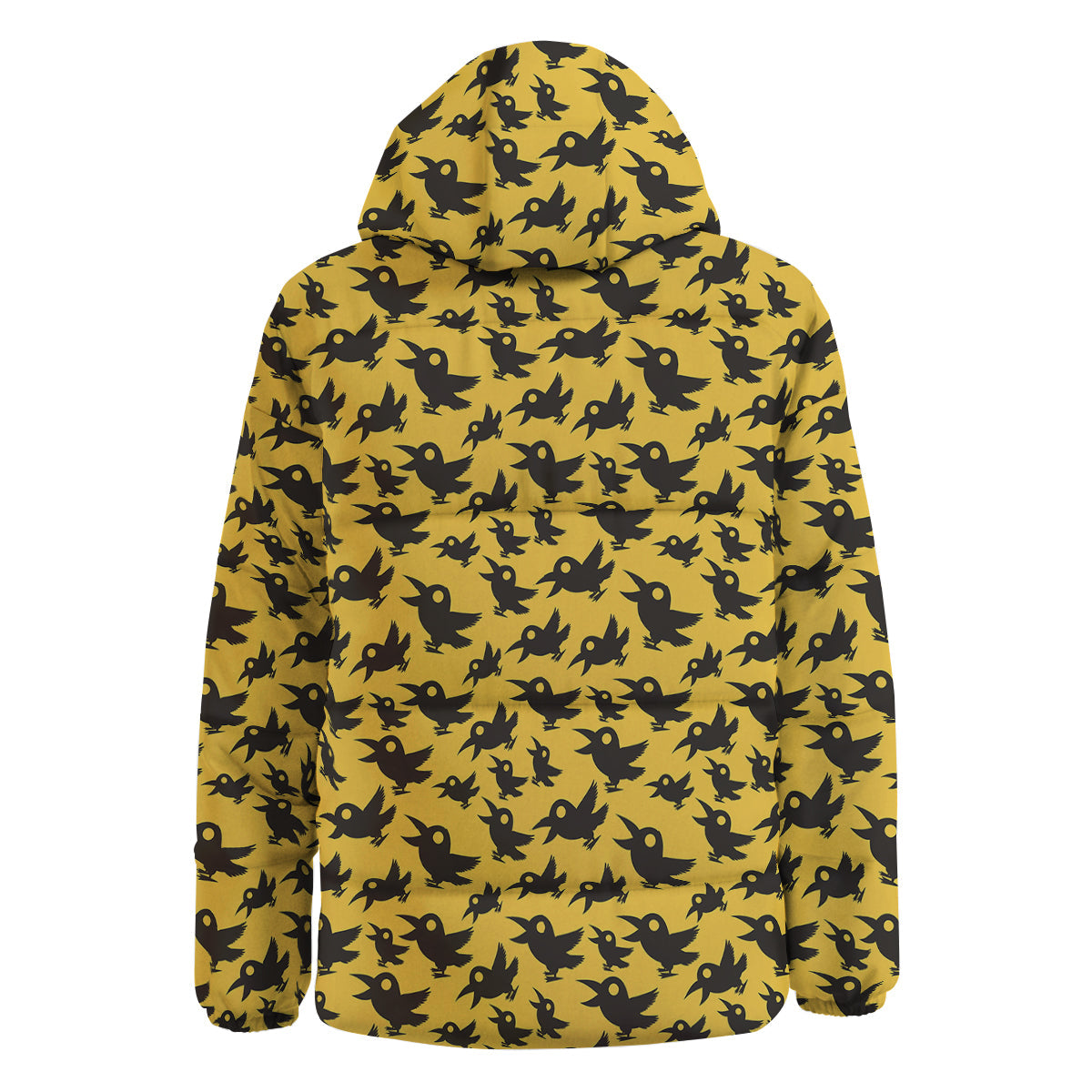 Black Crow Yellow Print Pattern Down Jacket-grizzshop