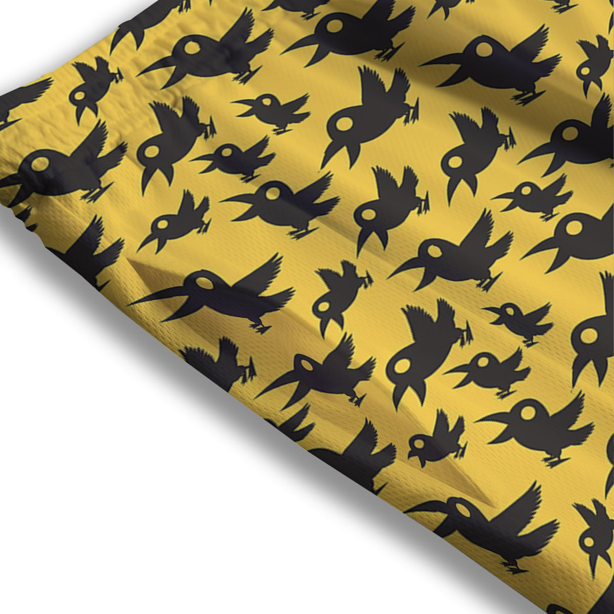 Black Crow Yellow Print Pattern Mesh Shorts-grizzshop
