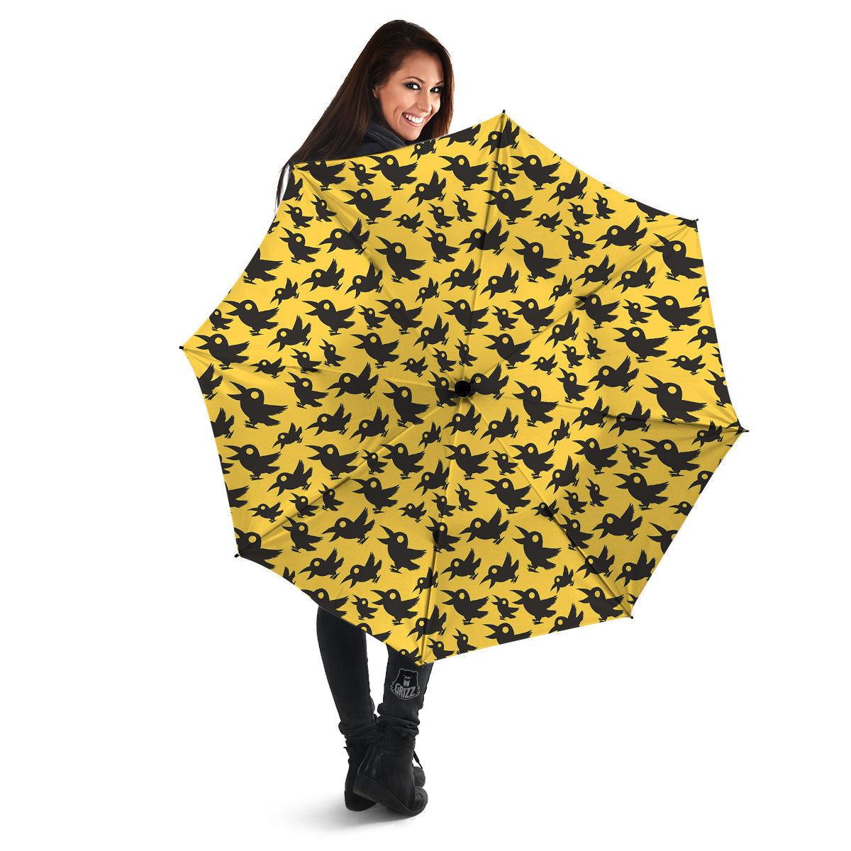 Black Crow Yellow Print Pattern Umbrella-grizzshop