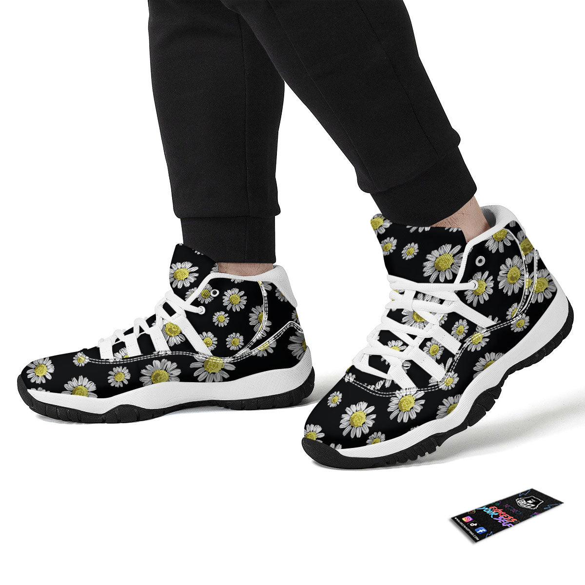 Black Daisy White Bball Shoes-grizzshop