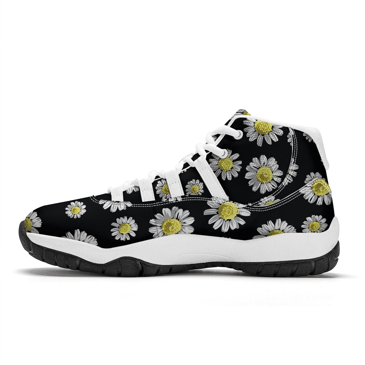 Black Daisy White Bball Shoes-grizzshop