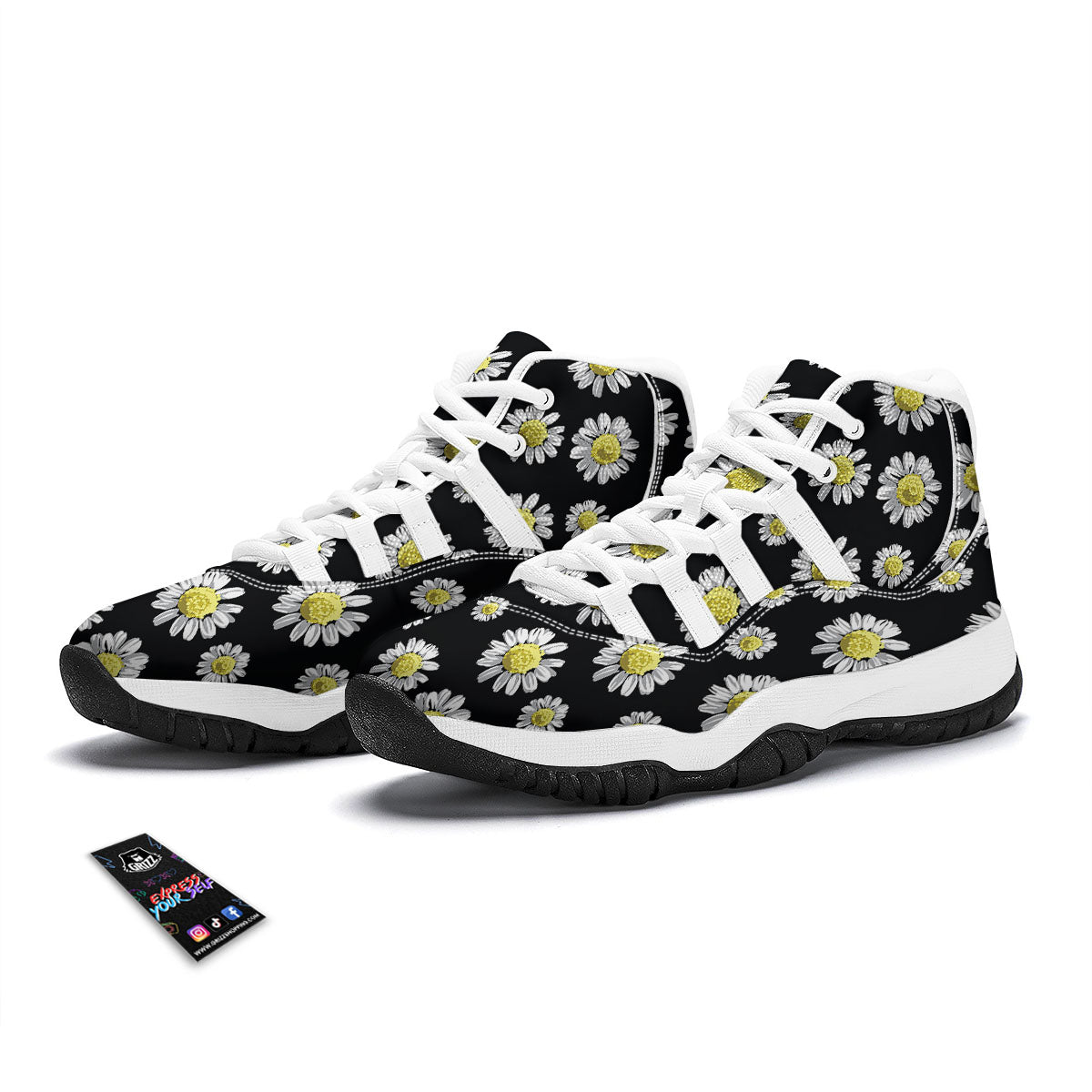 Black Daisy White Bball Shoes-grizzshop