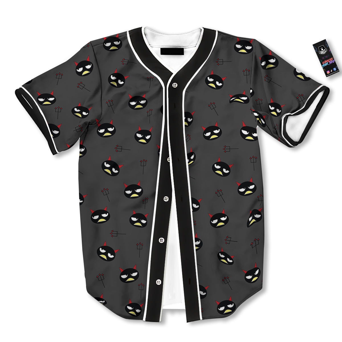 Black Demon Cartoon Print Pattern Baseball Jersey-grizzshop