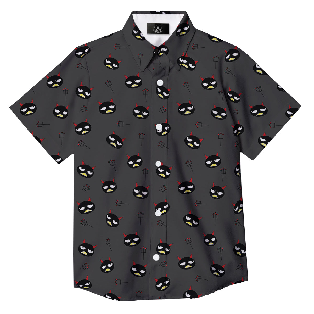 Black Demon Cartoon Print Pattern Button Up Shirt-grizzshop