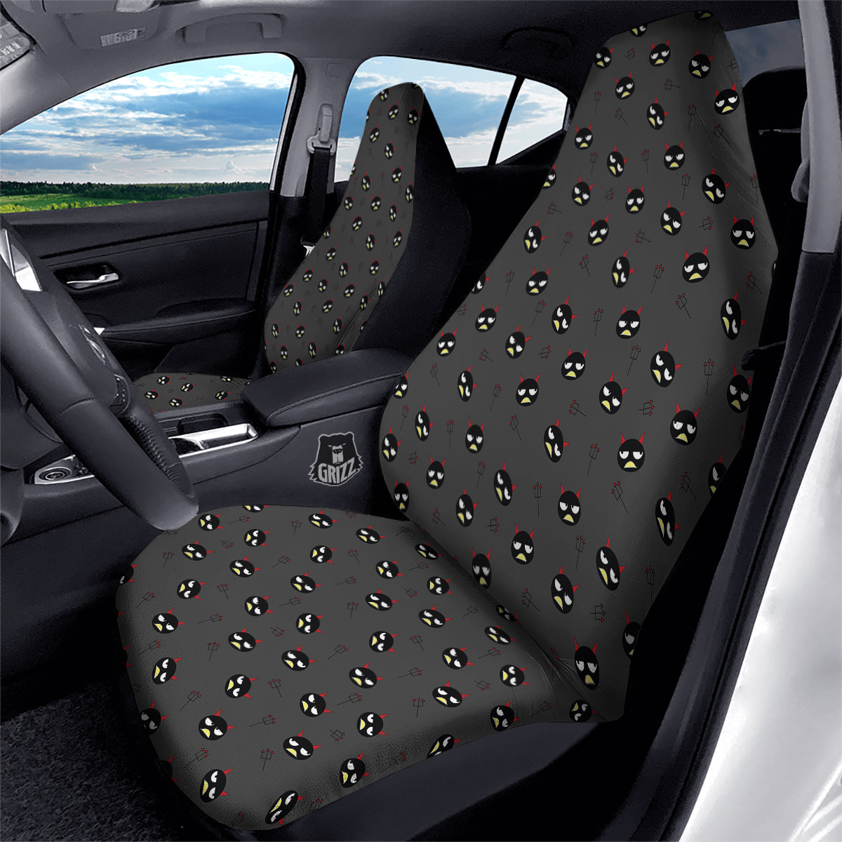 Black Demon Cartoon Print Pattern Car Seat Covers-grizzshop