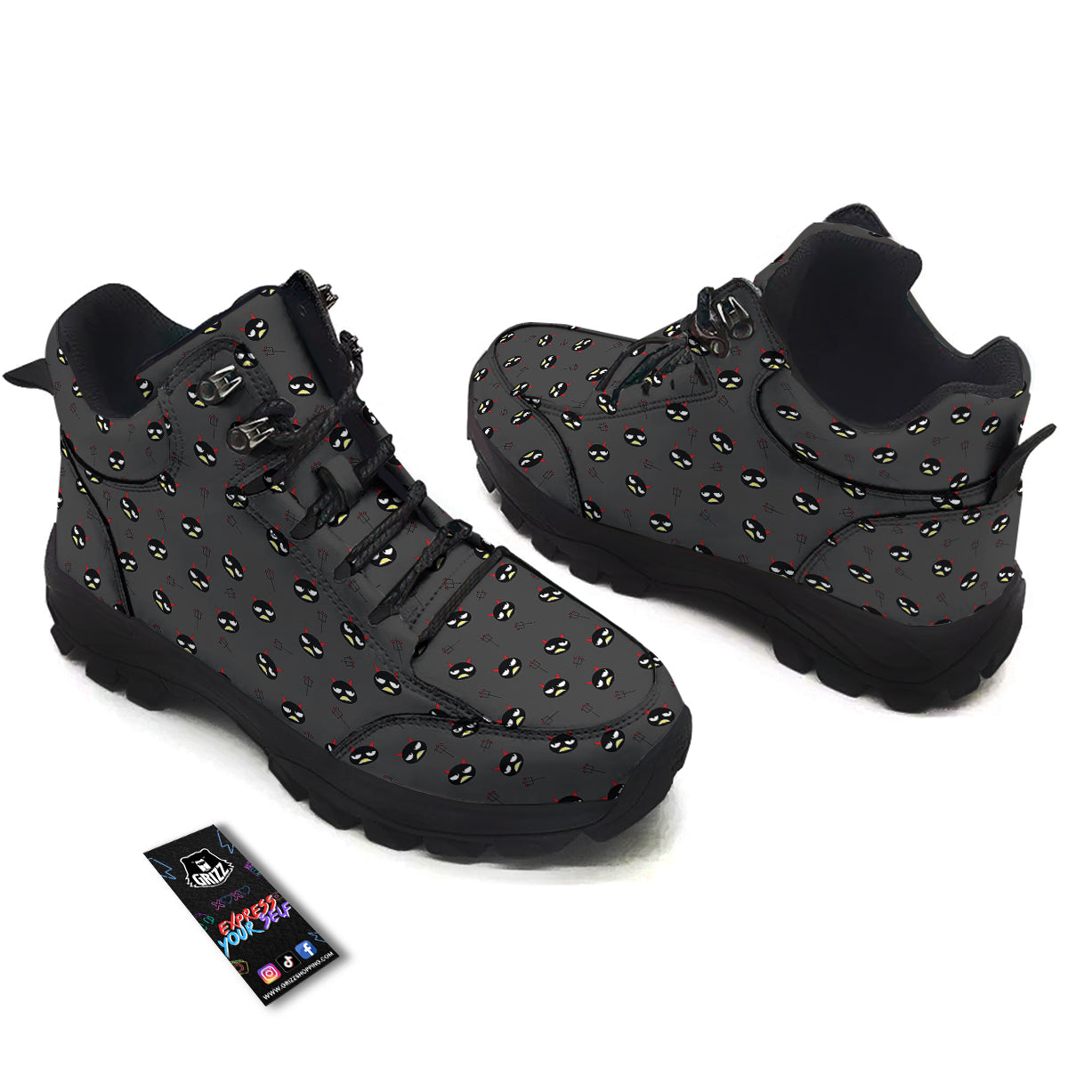 Black Demon Cartoon Print Pattern Hiking Shoes-grizzshop