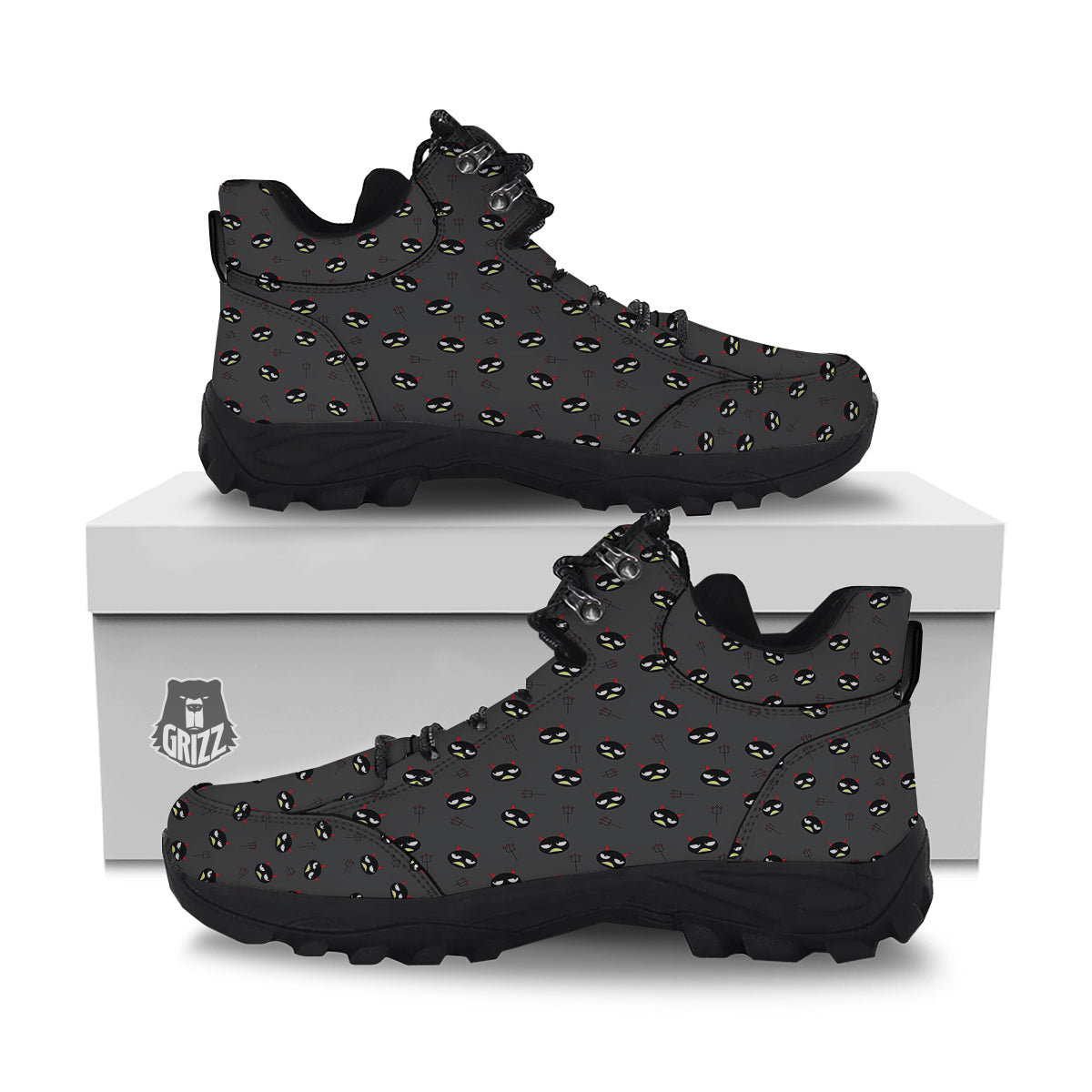Black Demon Cartoon Print Pattern Hiking Shoes-grizzshop