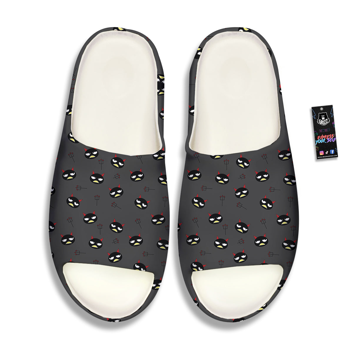 Black Demon Cartoon Print Pattern Sandals-grizzshop