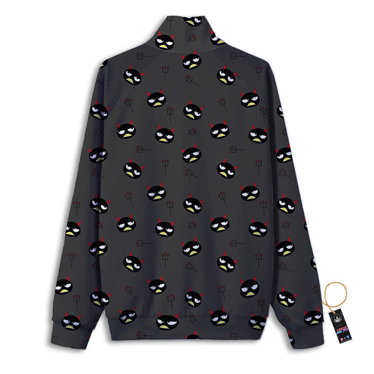 Black Demon Cartoon Print Pattern Track Jacket-grizzshop