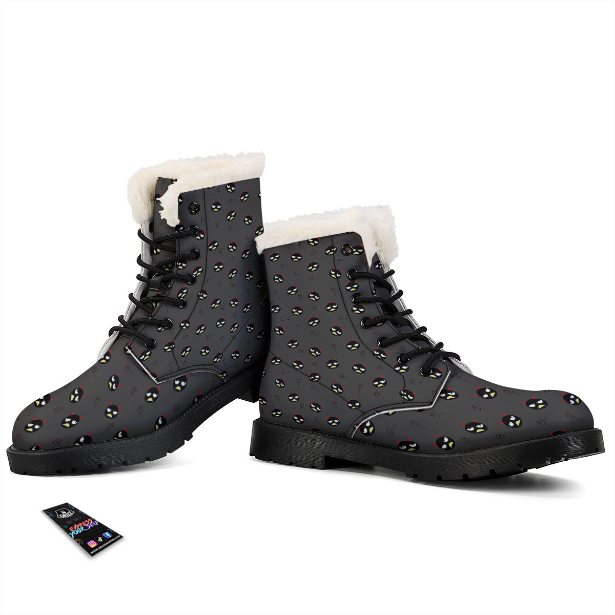 Black Demon Cartoon Print Pattern Winter Boots-grizzshop