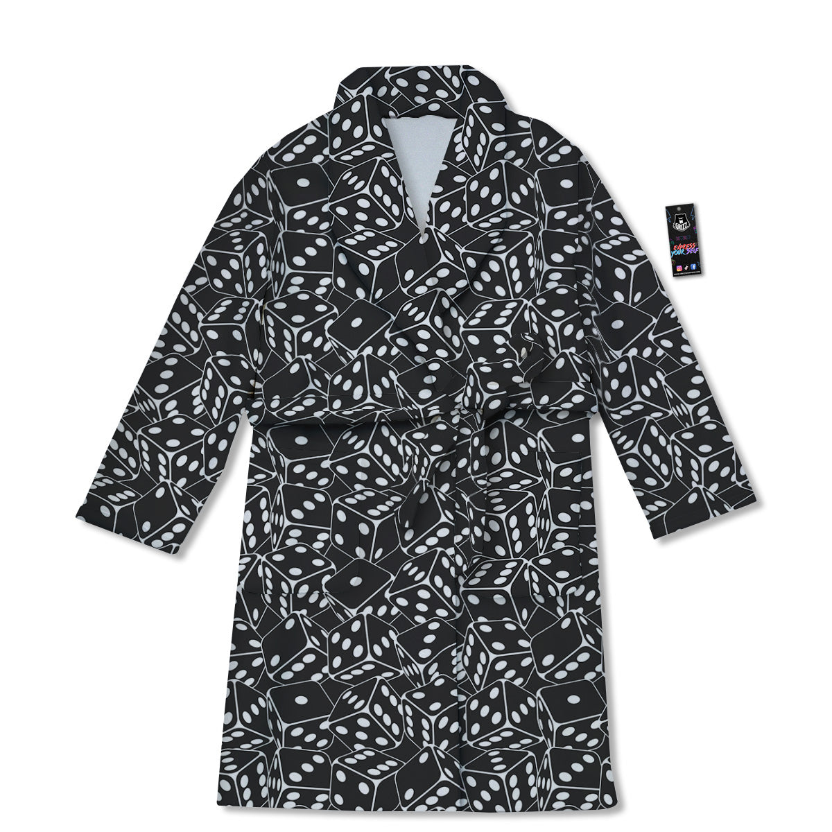 Black Dice Casino Print Pattern Bathrobe-grizzshop