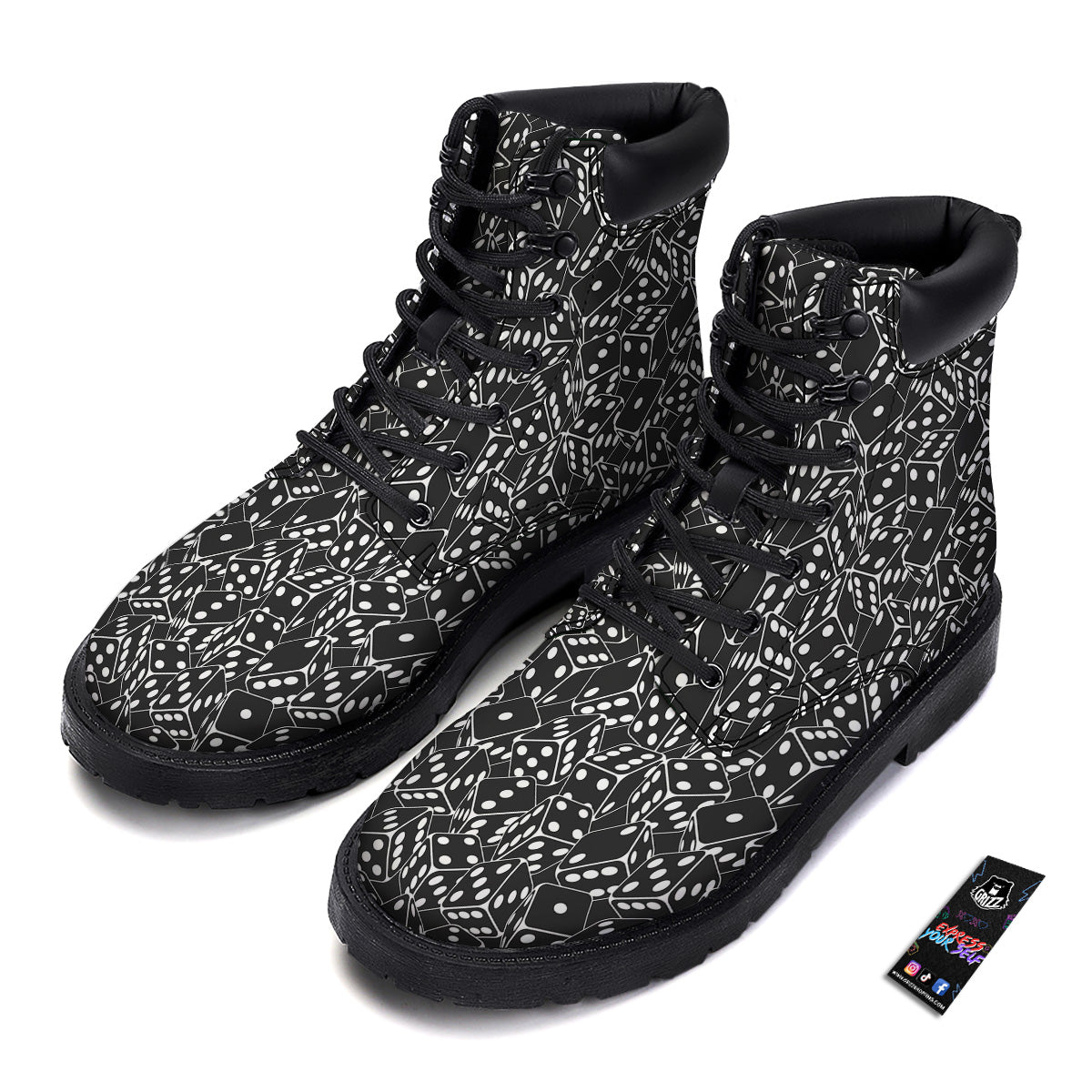 Black Dice Casino Print Pattern Boots-grizzshop
