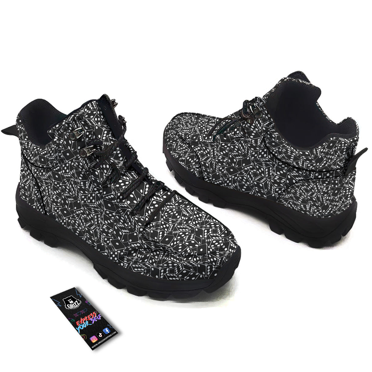 Black Dice Casino Print Pattern Hiking Shoes-grizzshop