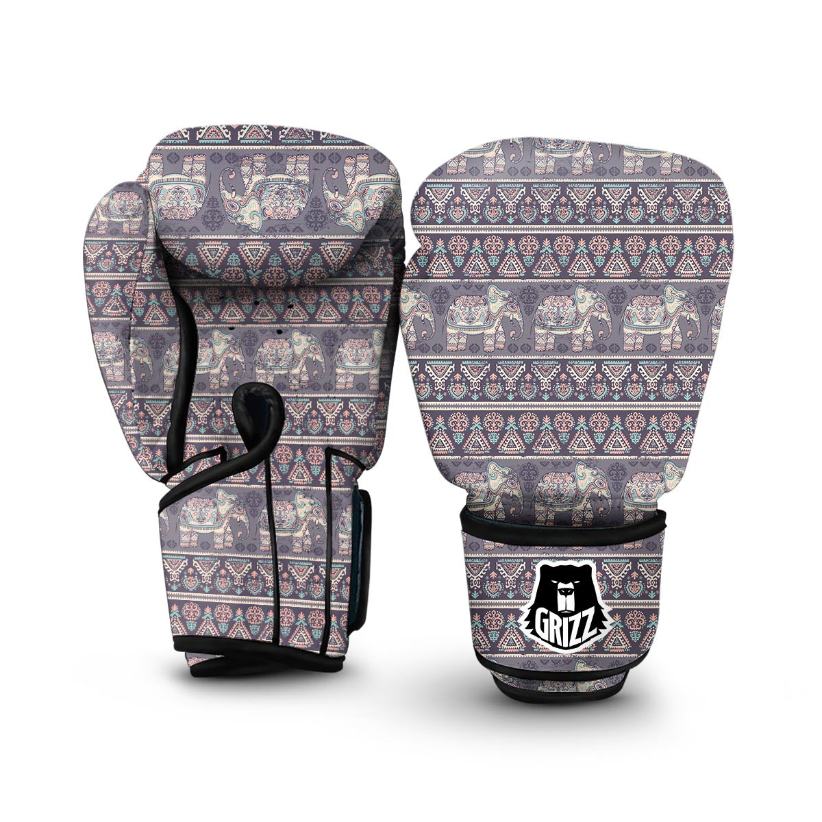 Black Elephant Aztec Pattern Prints Boxing Gloves-grizzshop