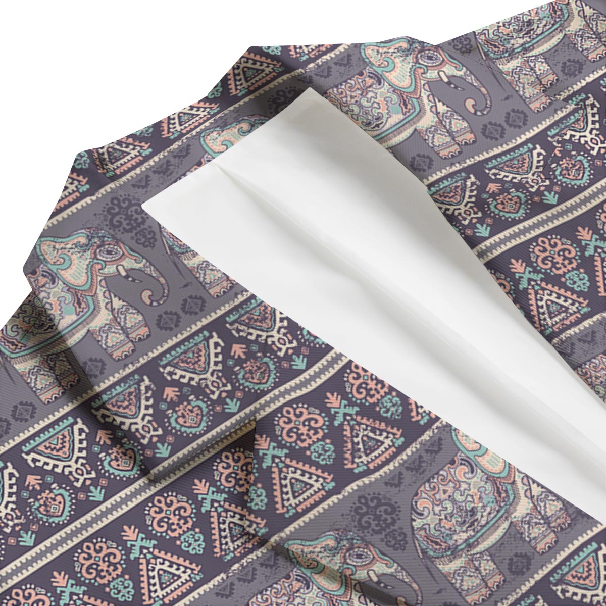 Black Elephant Aztec Pattern Prints Men's Blazer-grizzshop