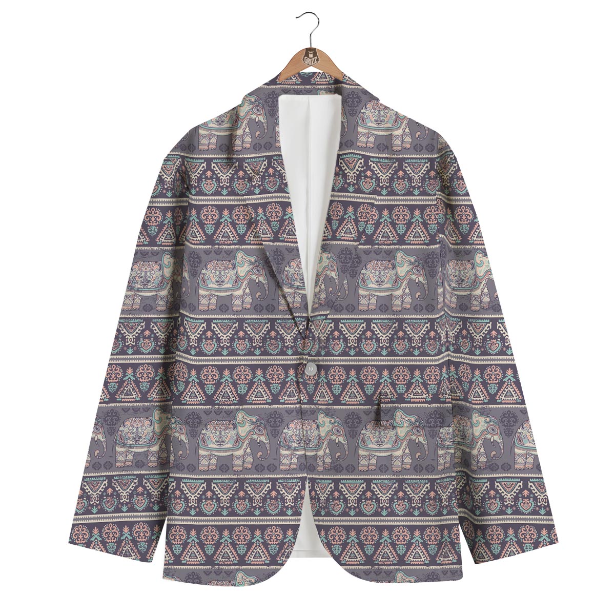 Black Elephant Aztec Pattern Prints Men's Blazer-grizzshop