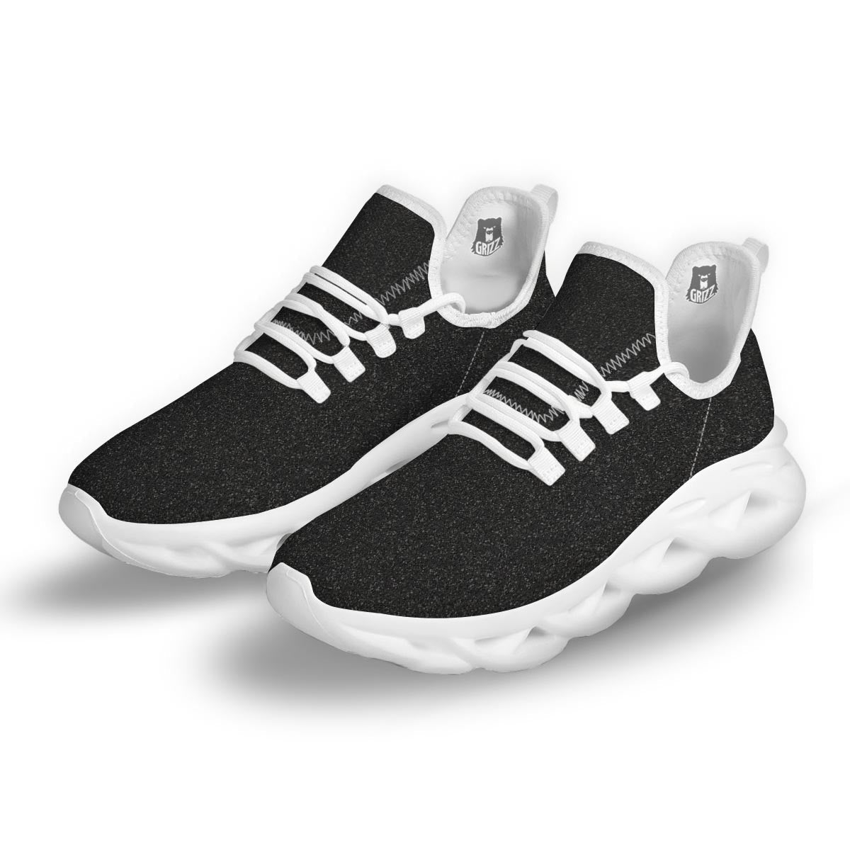 Black Glitter Artwork Print White Running Shoes-grizzshop