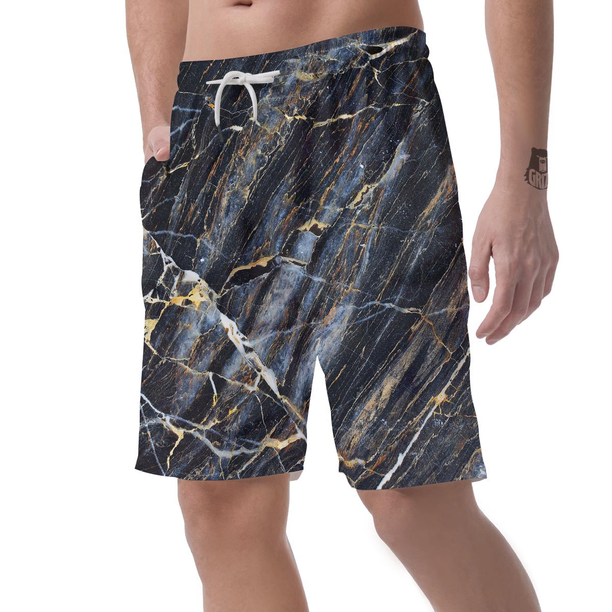 Black Gold Cracked Marble Men's Shorts-grizzshop