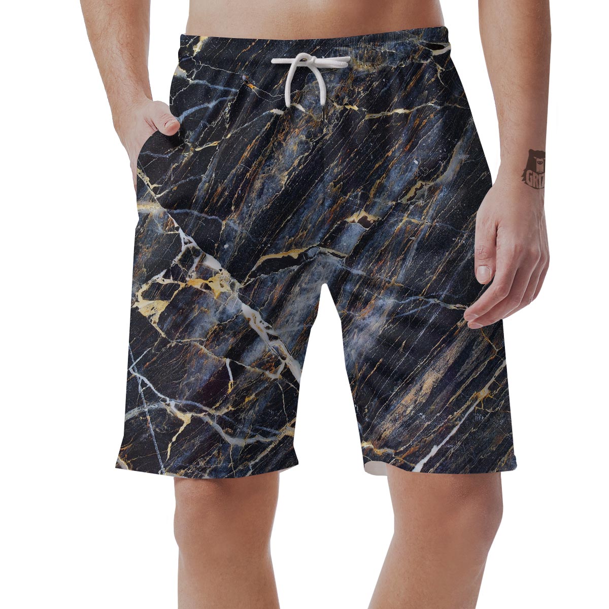 Black Gold Cracked Marble Men's Shorts-grizzshop