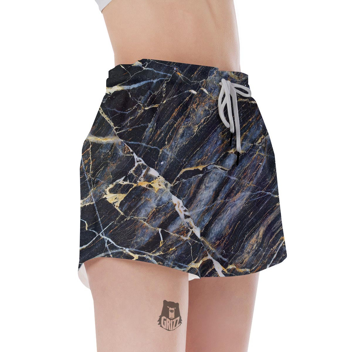 Black Gold Cracked Marble Women's Shorts-grizzshop