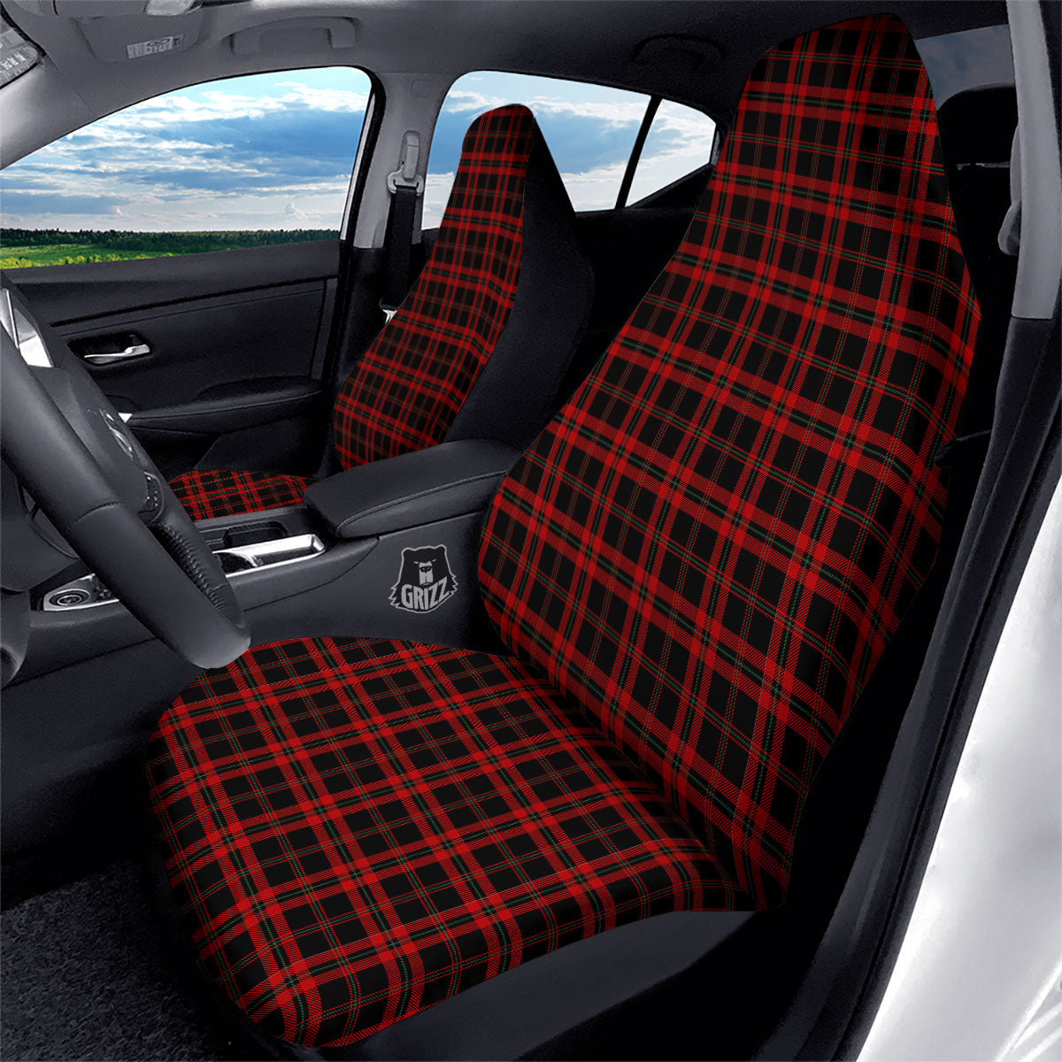 Black Green And Red Tartan Print Pattern Car Seat Covers-grizzshop