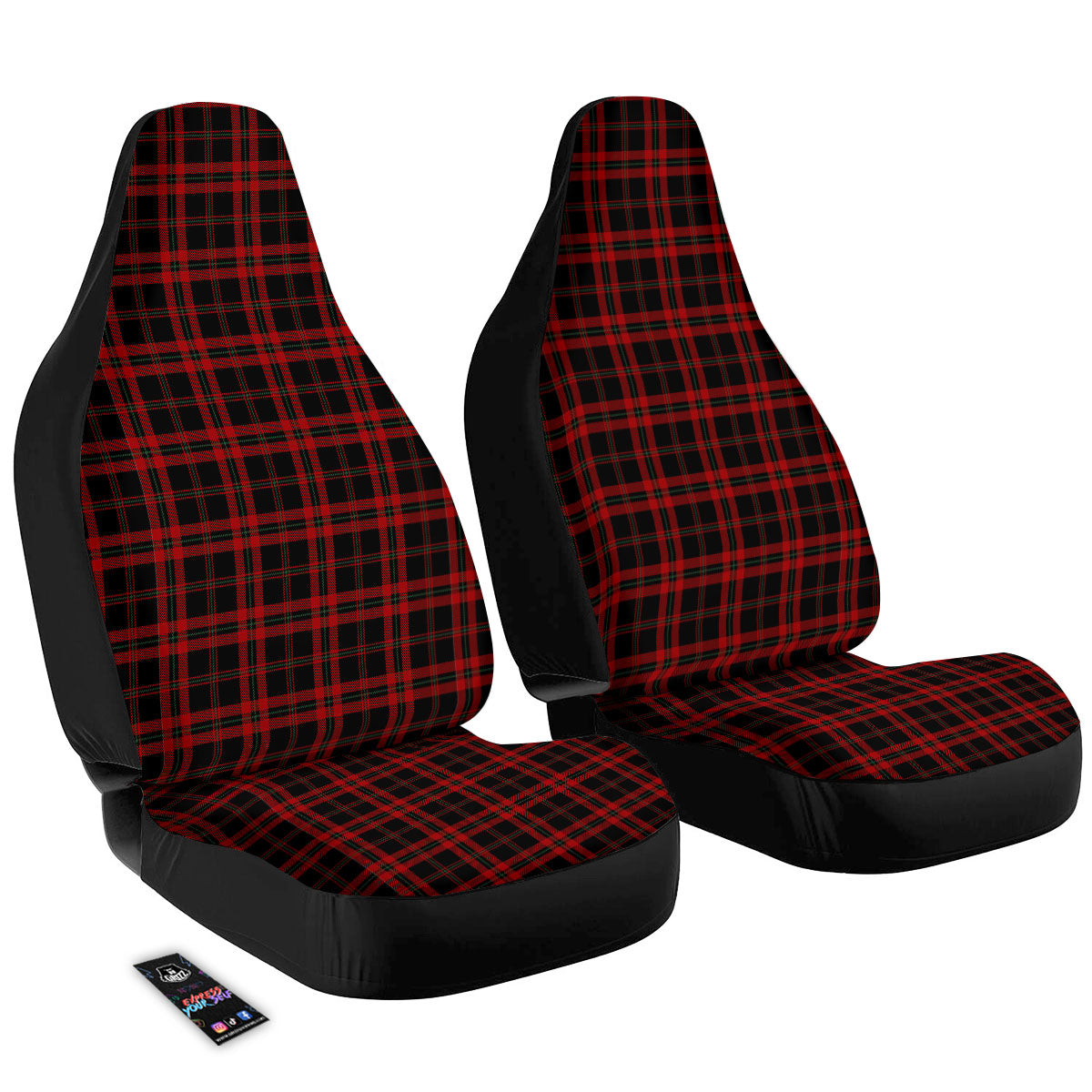 Black Green And Red Tartan Print Pattern Car Seat Covers-grizzshop