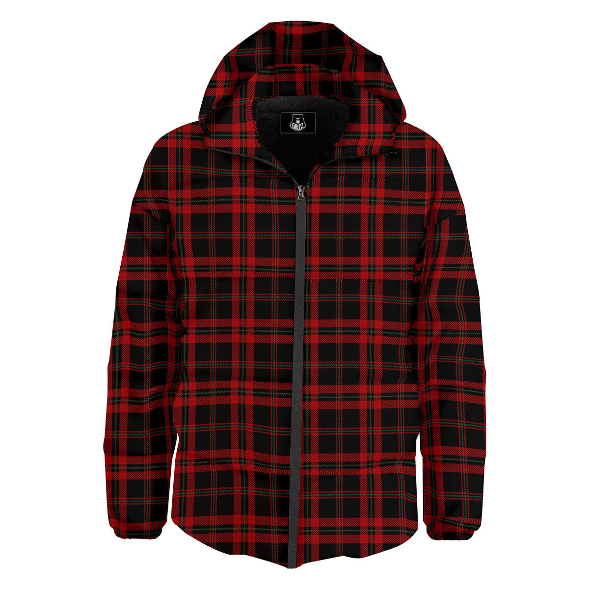 Black Green And Red Tartan Print Pattern Down Jacket-grizzshop