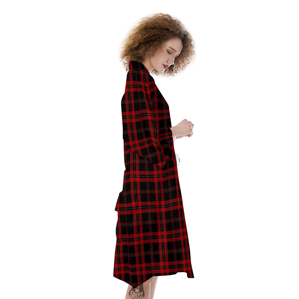 Black Green And Red Tartan Print Pattern Kimono-grizzshop