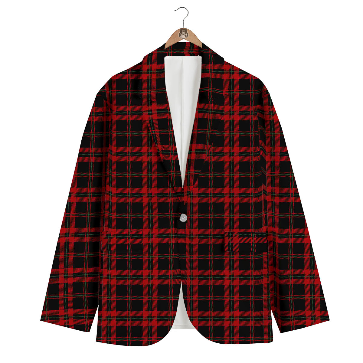 Black Green And Red Tartan Print Pattern Men's Blazer-grizzshop