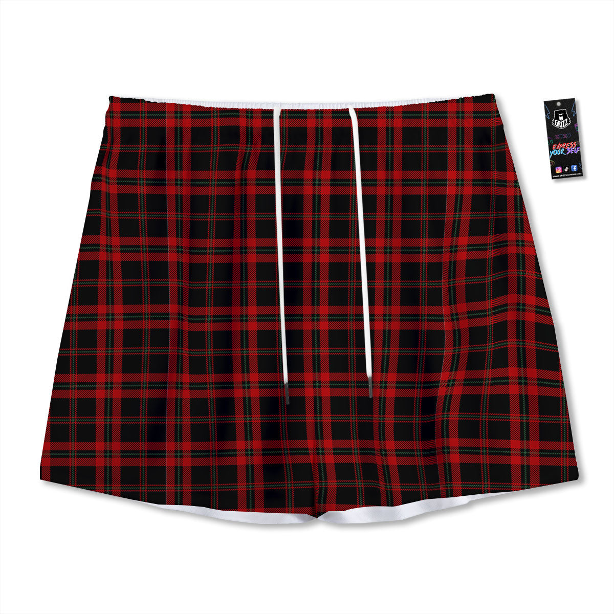 Black Green And Red Tartan Print Pattern Mesh Shorts