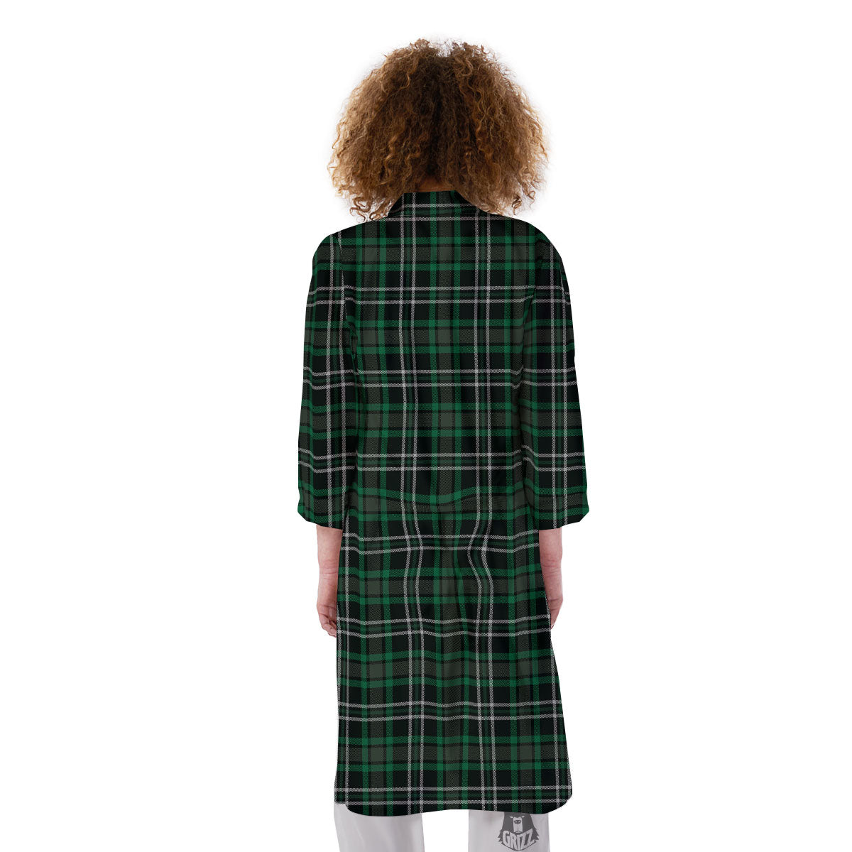 Black Green And White Tartan Print Kimono-grizzshop