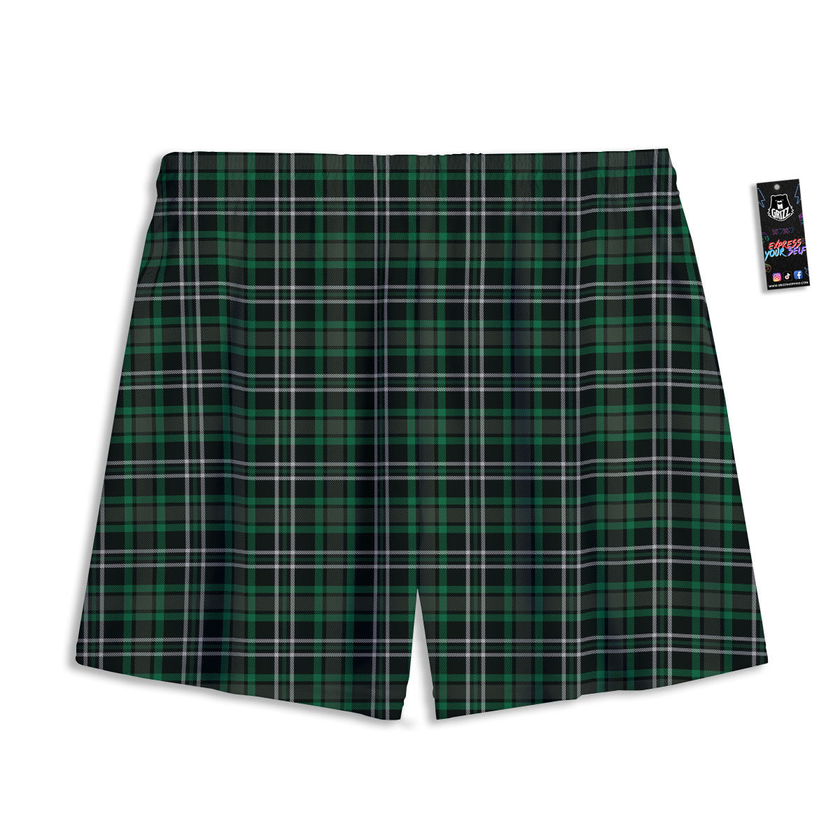 Black Green And White Tartan Print Mesh Shorts