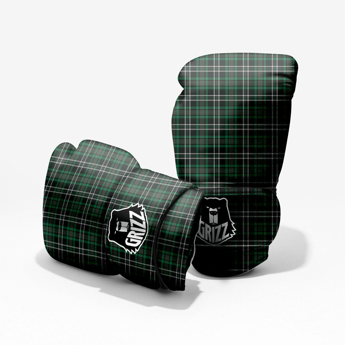 Black Green And White Tartan Print Pro Boxing Glove