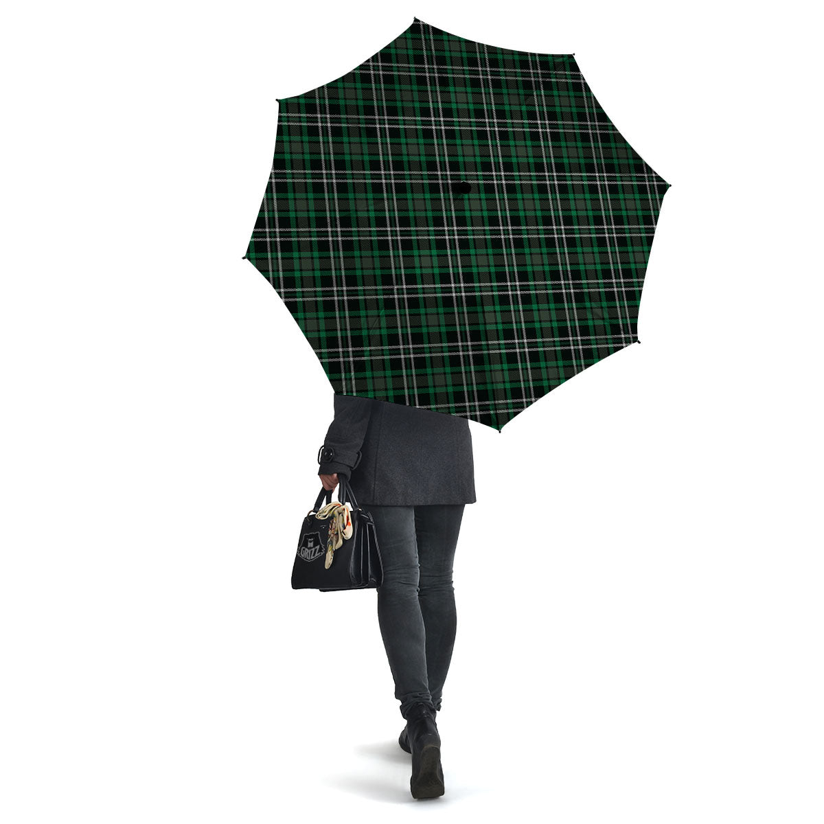 Black Green And White Tartan Print Umbrella-grizzshop