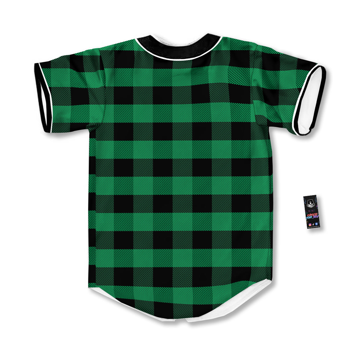 Black Green Buffalo Check And UFO Print Pattern Baseball Jersey-grizzshop