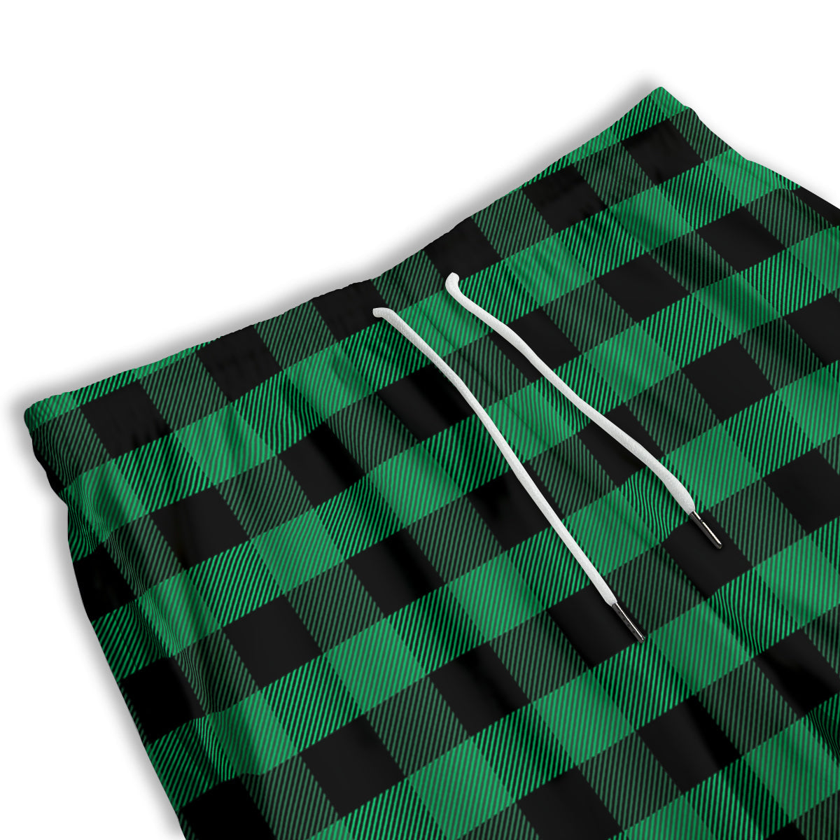 Black Green Buffalo Check And UFO Print Pattern Men's Athletic Shorts
