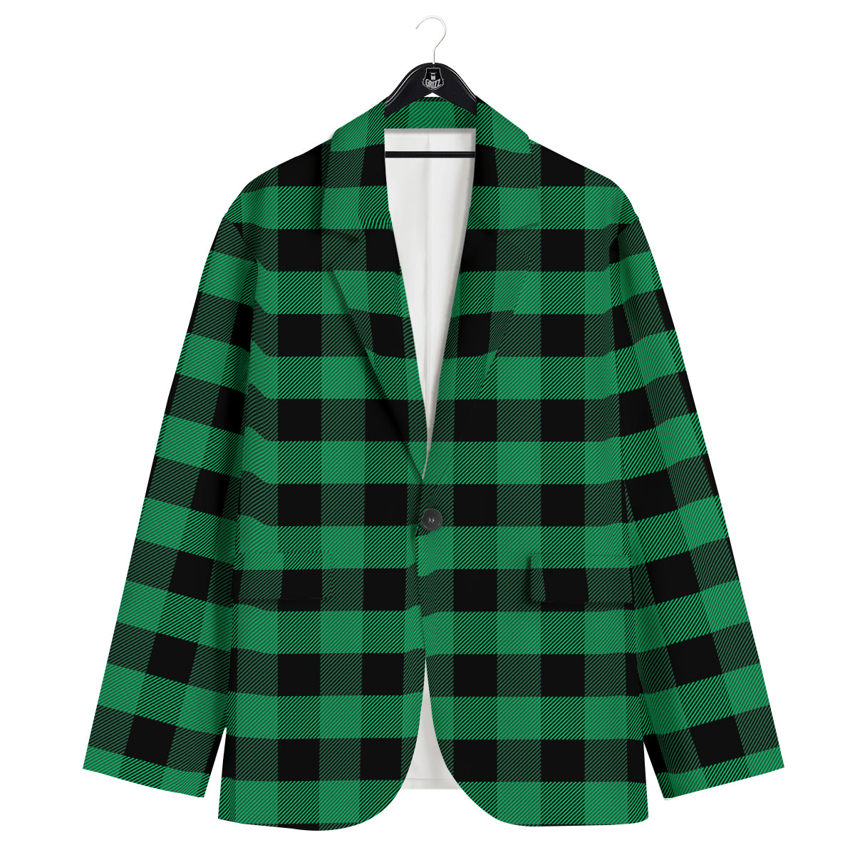 Black Green Buffalo Check And UFO Print Pattern Men's Sport Coat-grizzshop