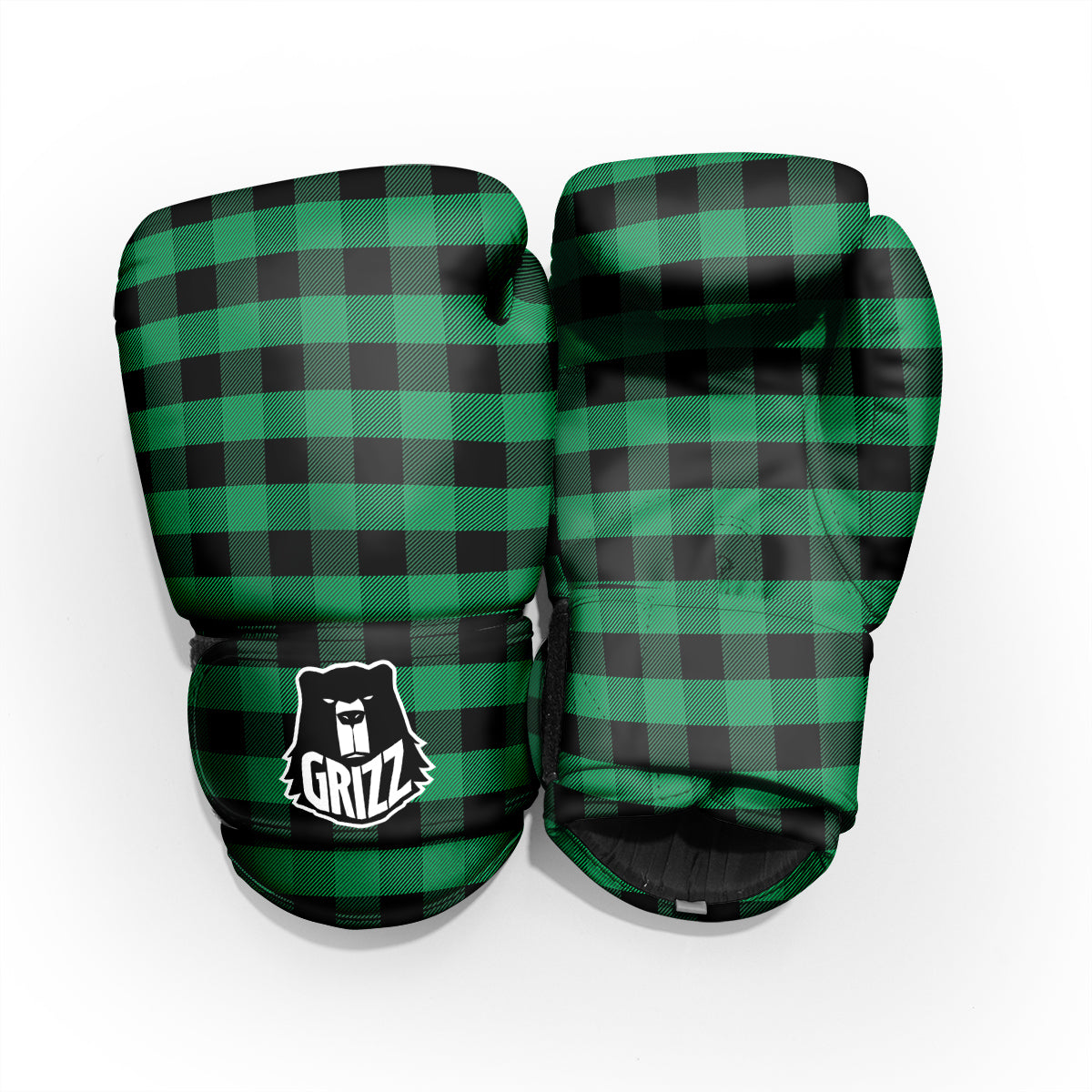 Black Green Buffalo Check And UFO Print Pattern Pro Boxing Glove