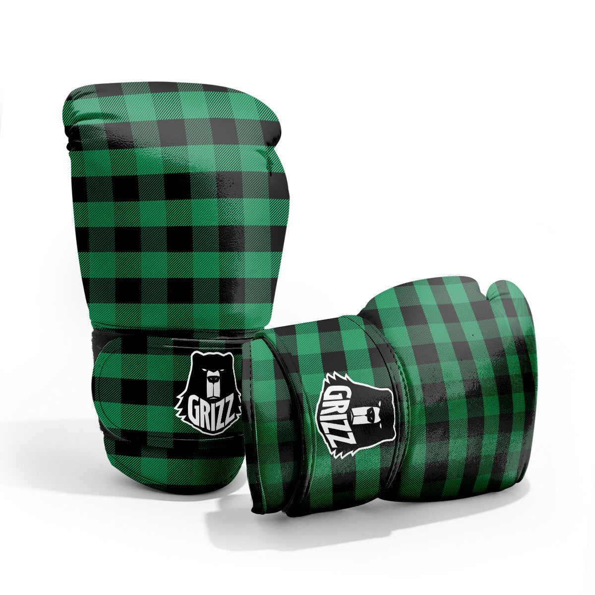 Black Green Buffalo Check And UFO Print Pattern Pro Boxing Glove