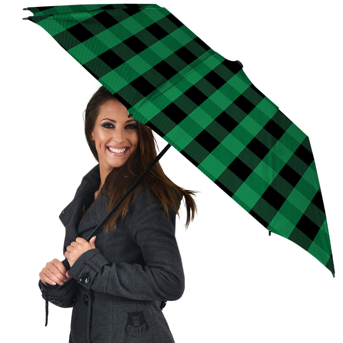 Black Green Buffalo Check And UFO Print Pattern Umbrella-grizzshop