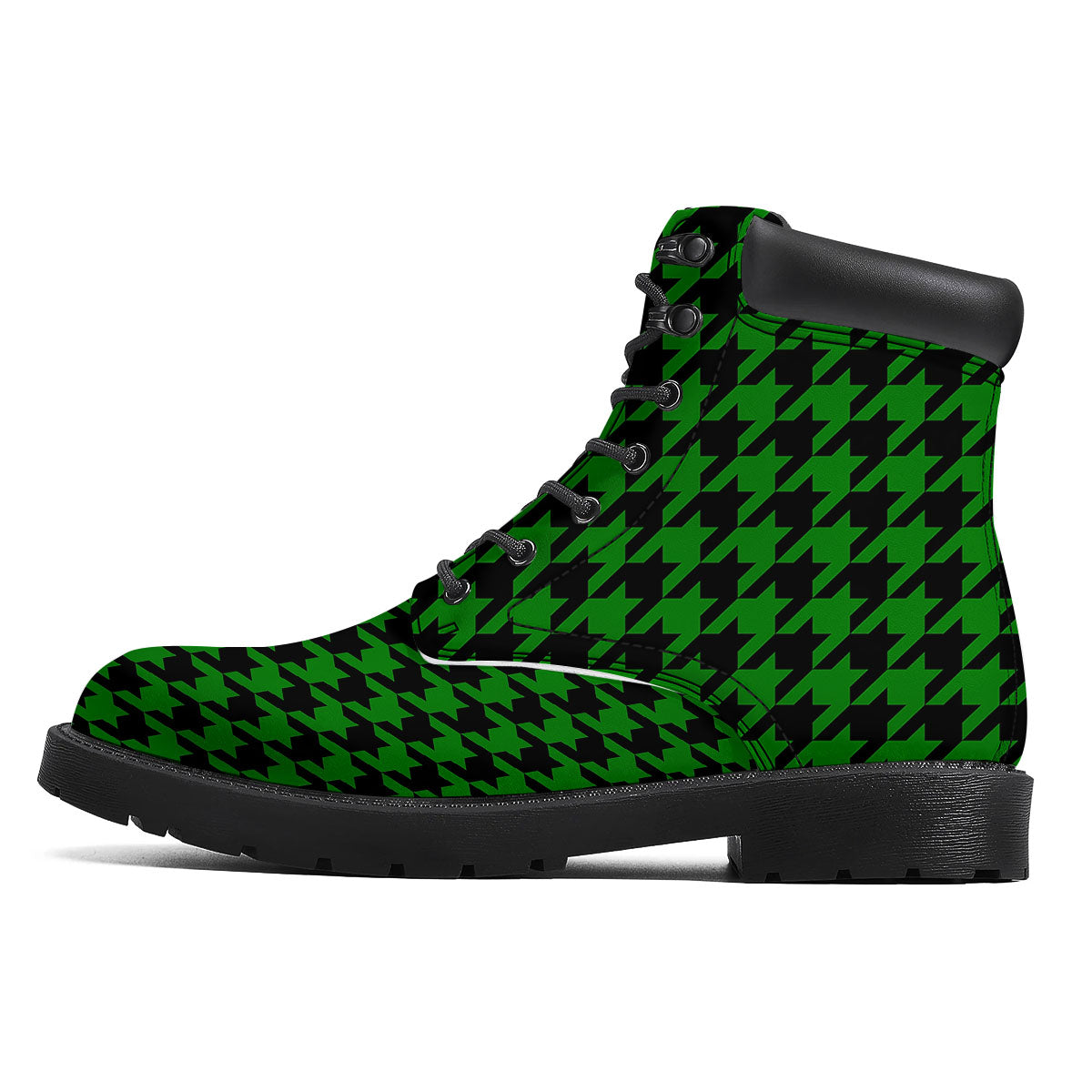 Black Green Jungle Houndstooth Print Boots-grizzshop