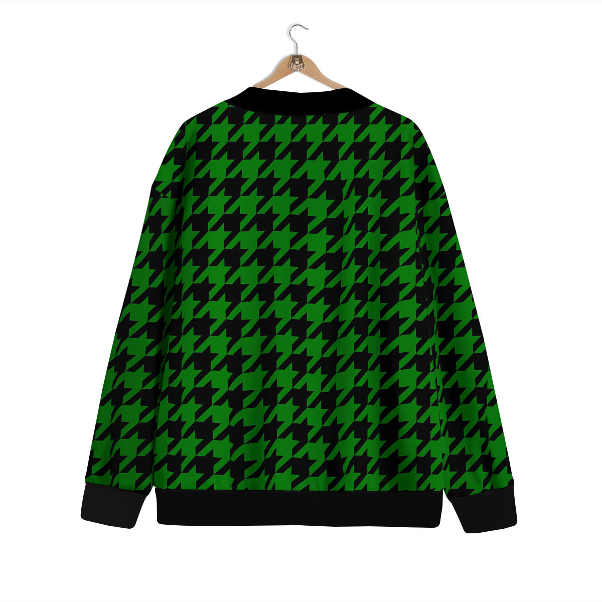 Black Green Jungle Houndstooth Print Cardigan-grizzshop