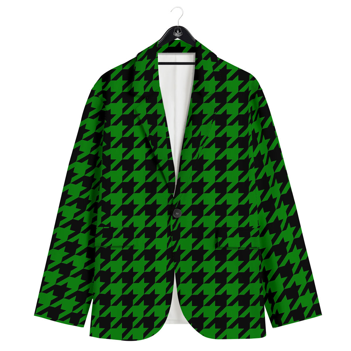 Black Green Jungle Houndstooth Print Men's Sport Coat-grizzshop