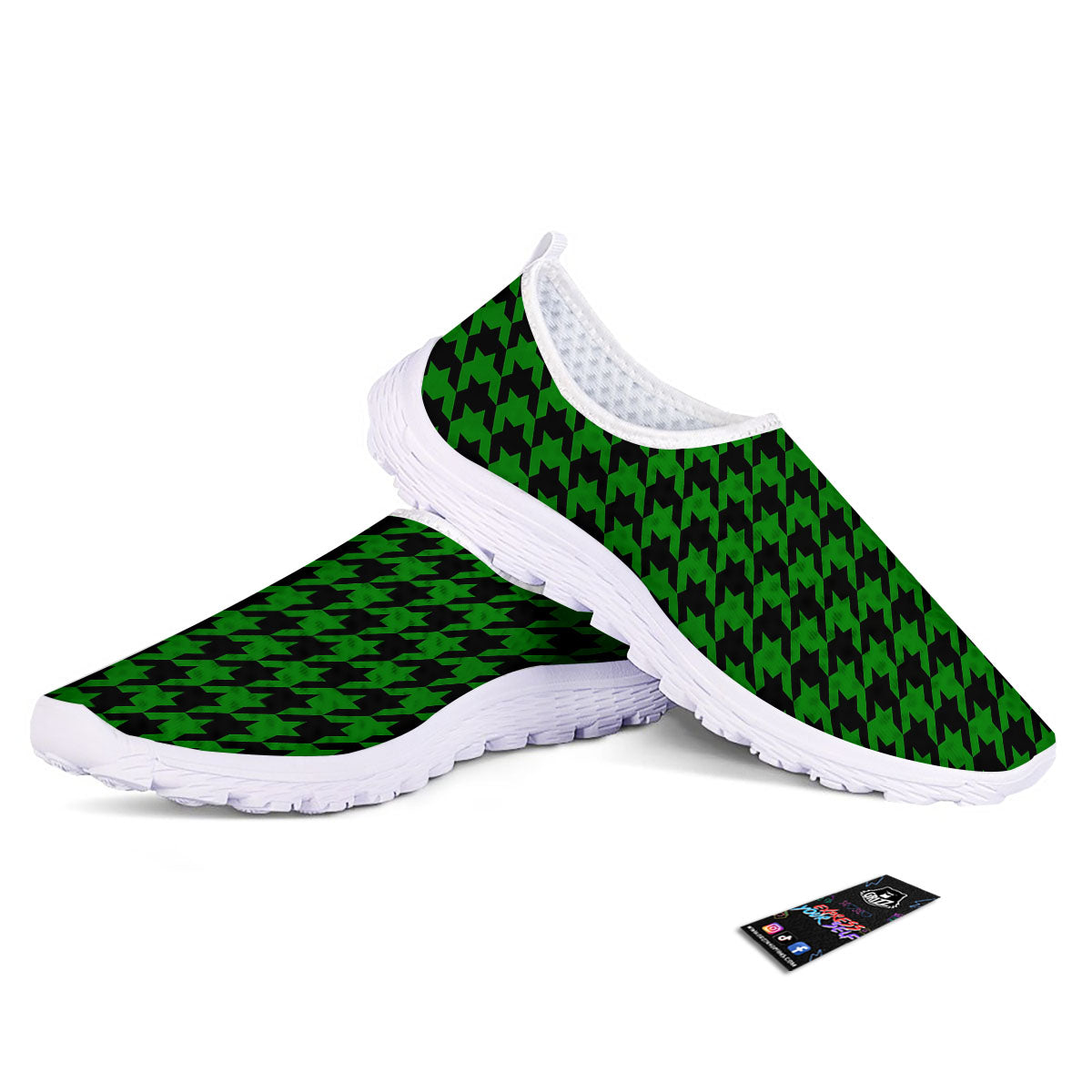 Black Green Jungle Houndstooth Print Nurse Shoes-grizzshop