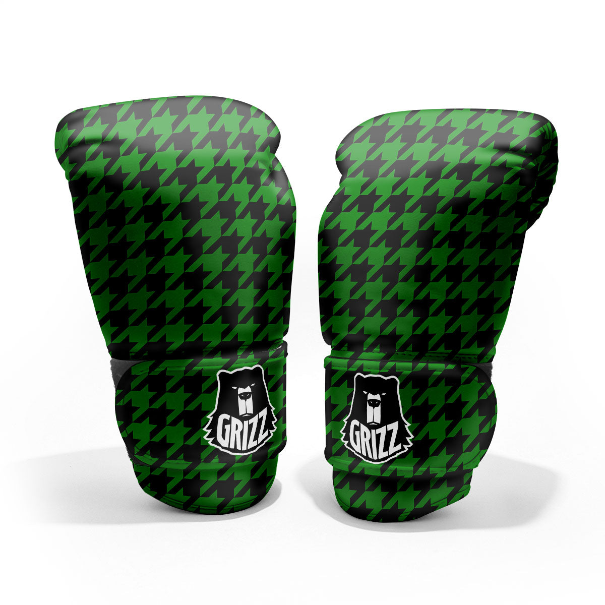Black Green Jungle Houndstooth Print Pro Boxing Glove