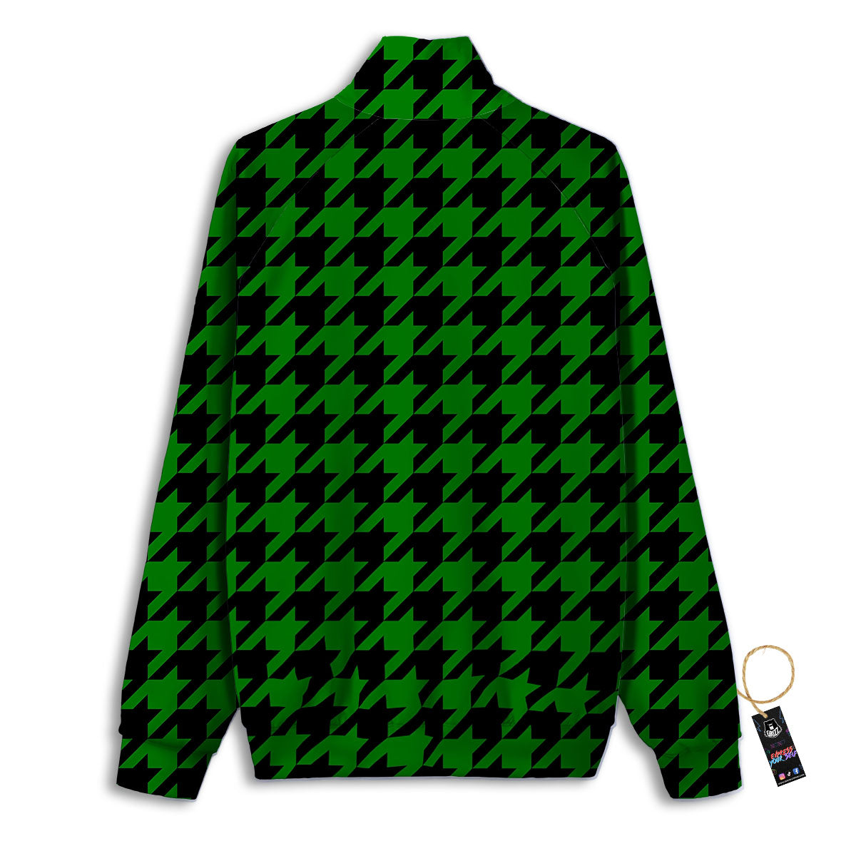 Black Green Jungle Houndstooth Print Track Jacket-grizzshop