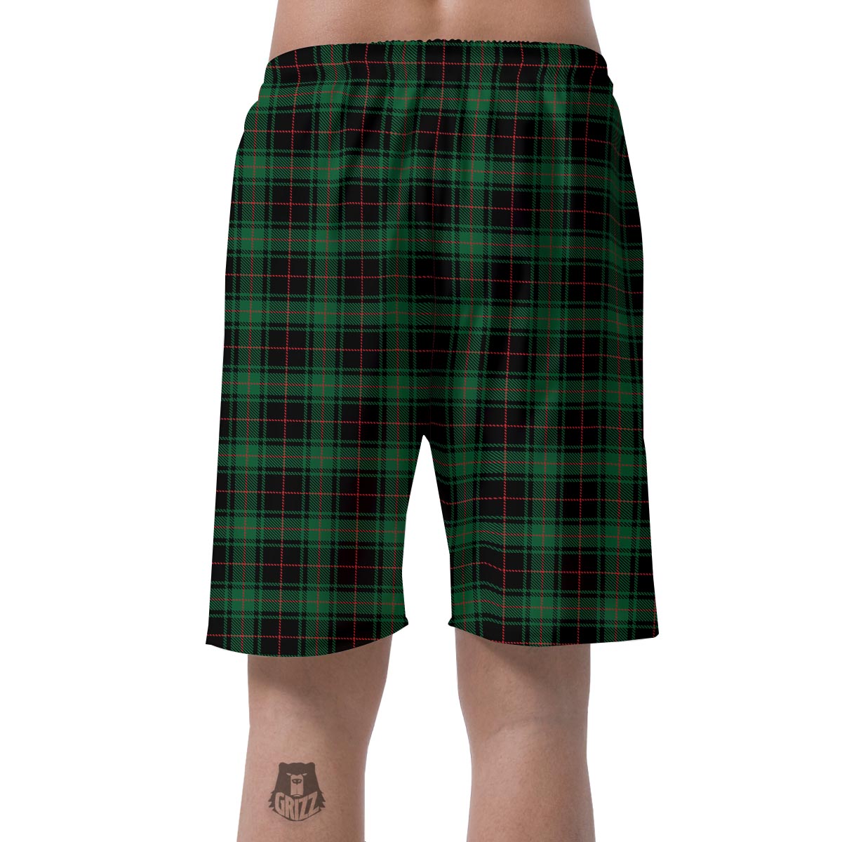 Black Green Plaid Tartan Men's Shorts-grizzshop