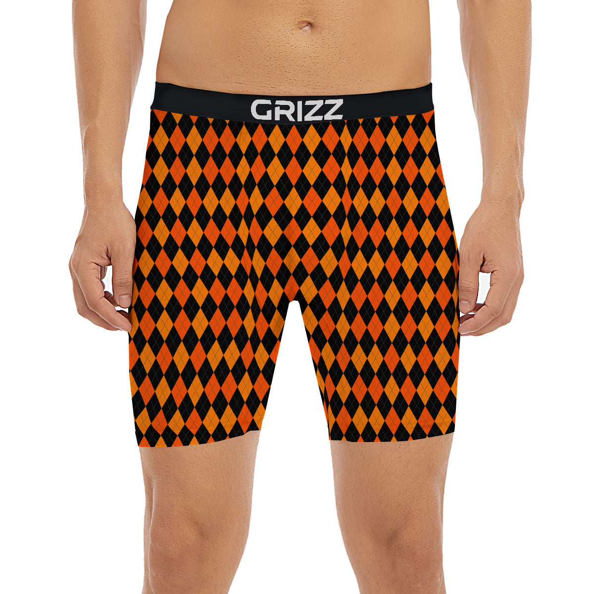 Black Halloween And Orange Argyle Print Boxer Briefs-grizzshop